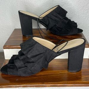 NWOB Liz Claiborne Deanna Mule Open Toe Slide Heels Black Size 8.5M